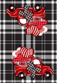 Absorbent kitchen dish towel with red vintage trucks and heart buffalo plaid prints - Red Truck and Plaid Background (MB1-19)