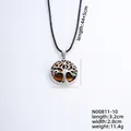 Minimalist Tree of Life necklace featuring round tiger eye stone and silver pendant - White K - Tiger Eye