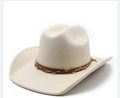 Cappello da cowboy classico in feltro crema con cinturini decorativi marroni con perline - M（56-58cm） / Aspetto Feltro di Lana / Bianco avorio
