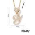 Gold letter Y heart pendant necklace with white zircon pavé and adjustable chain - Cursive Letter Y Style (N00203J-X--Y)