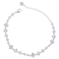 Detail of silver link bracelet featuring lobster clasp and adjustable heart charm chain - Platinum White Zirconia