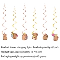 Golden hanging swirls with cute cartoon capybara designs for party decorations, 6 pack set - Hanging Swirls 6PCS-Capybara