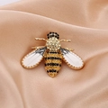 Golden honey bee brooch with white and grey enamel wings and sparkling rhinestones - Style 5