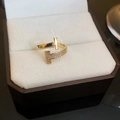 Anillo abierto geométrico en forma de T chapado en oro con piedras de circón brillantes - Anillo .31# - Oro En Forma De T (galvanoplastia De Oro Genuino) ..