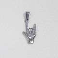 Retro stainless steel pendant featuring a silver I Love You hand gesture charm - Hamsa Hand / Steel
