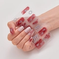 Red 3D laser nail art stickers with silver glitter wave patterns for professional manicure - Red Silver Glitter Wave Texture Style (DQ3-080)