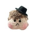 Handmade crochet positive potato doll with brown hair, black hat and pink blush - Fat Face Little Boy