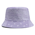 Lavender purple paisley bucket hat with white pattern and classic flat top style - One Size / Purple