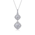 Detailed macro shot of the S925 silver necklace featuring a double square halo moissanite pendant - Double Layer Square Frame Style (P13666) - 1ct + GRA Certificate