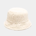 Detailed close-up showing the soft lamb wool texture of the cream winter bucket hat - M / Beige