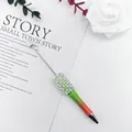 DIY beadable pen featuring a green and red gradient handle with white pearls and rhinestones - 3-Color Gradient White Green Red