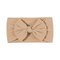 Soft khaki nylon headband for babies featuring a large decorative knotted bow accent - Khaki