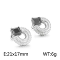 Silver geometric earrings with square black zircon in a spiral circular metal design - Style C Black Stone Spiral Round (Silver)