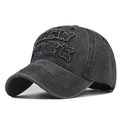 Cappellino da baseball retrò in cotone lavato nero con ricamo New York e bordi sfrangiati - Regolabile / Nero Lavato