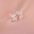 Elegant 925 silver plated bow earrings with double bell pendants on pink satin fabric - Butterfly Bow Bell Pendant (A62)
