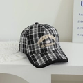 Close-up of vintage black and white tweed baseball cap with purpose letter embroidery - 52-54cm (Recommended 3-8 Years) / Black Plaid