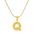 Gold-plated stainless steel necklace featuring a textured letter Q pendant on a sleek chain - Letter Q (S-P004-Q)