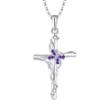 Collana con croce in argento, farfalla di gemma viola e dettagli in zirconi lucidi - 40+5cm / Argento 925 / Croce a farfalla viola argento (23328-Viola)