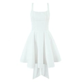 Detail of a white square-neck mini dress showing back ribbon ties and pleated A-line skirt - S / White