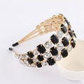Golden baroque headband featuring black rectangular crystals and sparkling clear rhinestones - Three Rows Black White Rhinestone