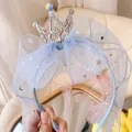 Serre-tête couronne bleu clair avec nœud en tulle et sequins dorés pour filles - Bleu Ciel