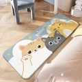 Cartoon rectangle plush rug featuring three colorful cats and miao text for bedrooms - Meow Meow Cat