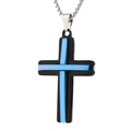 Dubbellaagse roestvrijstalen kruis ketting met zwarte afwerking en blauwe strepen - Ketting / Blauw