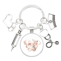 Doctor keychain with medical charms and floral pelvic bone art in silver finish - Floral Pelvis