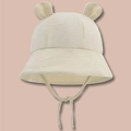 Close-up of baby sun hat with cute 3D bear ears and secure adjustable chin straps - 3-12 Months / Off White