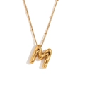 Polished 18K gold plated necklace featuring a puffy balloon style letter M pendant - Gold - Letter M