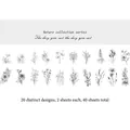 Botanical Illustration PET sticker pack featuring 40 pieces of black white floral sketches - Botanical Illustration / 40 Pieces