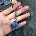 Deep blue raw gemstone keychain with natural texture and silver ring attachment - Lapis Lazuli