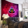 Mandala-Wandteppich mit sieben Chakren und Meditations-Silhouette für Schlafzimmer - 150x130cm / Rosa Lila Chakra
