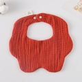 Red petal-shaped 100% cotton gauze baby bib with white snap closure and cotton decoration - Gauze Flower Scarf - Brick Red