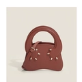 Unique paw-shaped handbag in reddish brown matte leather with gold studs and ring handle - Red