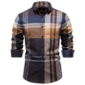 Camicia da uomo a maniche lunghe a quadri blu e marroni in cotone vestibilità slim - S / Blu Notte