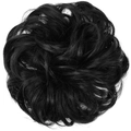 Rommelige knot haarstukje voor vrouwen met golvende zwarte kunstvezel in natuurlijke krul - 1B Natuurlijk Zwart