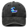 Berretto da baseball vintage in cotone nero lavato con ricamo di onde giapponesi - Nero