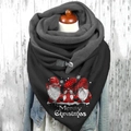 Detail of a thick black Christmas scarf with festive gnomes and Merry Christmas print - 150*75cm / Black Christmas Gnome (Image 8)