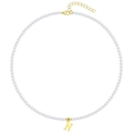 Elegant white pearl necklace with a golden metal letter N pendant for women - Letter N