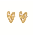 Elegant gold heart earrings set with white pearls in a retro minimalist fashion style - Gold Pearl Heart Style (BE47492BG0)