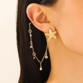 Orecchini a perno a stella marina dorati con catena earcuff e cristalli lucenti - Stile Orecchino Bottone Stella Marina Strass Clip Cartilagine (S150) / Pezzo Singolo / oro kc