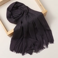 Deep purple cotton linen scarf with fringe edges displayed in a wooden frame - 180*100cm / Purple (TH39-35)