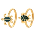 Süße stapelbare 14k vergoldete Meeresschildkröten-Ringe mit grünem Emaille-Muster - Einstellbar / Schildkröte 2er-Set (N-931) / Gold + Grün