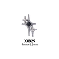 Detail of silver nail art charm with black square gem and clear zircon, size 9x15.5mm - X829-Silver Cross Star with Black Zirconia