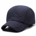 Men's navy blue quilted baseball cap with ear flaps and Narason logo embroidery - Adjustable / Navy Blue