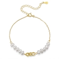 Élégant bracelet en argent S925 doré avec perles d'eau douce et anneaux entrelacés - Bracelet en Perles avec Anneaux Entrelacés Design Épissé Or 14K (GPB14-14k)