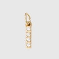 Golden vertical bar pendant with four round clear zircons and polished finish - Letter I - Gold
