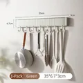 Green wall-mounted kitchen hook rack with vertical texture for utensils 35x6.7x3cm - Wall Hook Rack (6 Hooks) / Green
