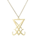 Collar de acero inoxidable dorado con colgante Sigilo de Lucifer y cadena fina para hombre - Dorado